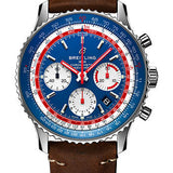 Breitling Navitimer B01 Chronograph 43 Pan Am Watch - Steel - Blue Dial - Brown Nubuck Strap - Tang Buckle - AB01212B1C1X1