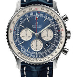 Breitling Navitimer 1 B01 Chronograph 46 Watch - Steel Case - Aurora Blue Dial - Blue Croco Strap - AB0127211C1P1