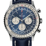 Breitling Navitimer 1 B01 Chronograph 46 Watch - Steel Case - Aurora Blue Dial - Blue Leather Strap - AB0127211C1X1