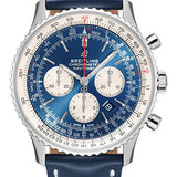 Breitling Navitimer B01 Chronograph 46 Watch - Steel - Aurora Blue Dial - Blue Leather Strap - Folding Buckle - AB0127211C1X2