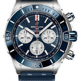 Breitling Super Chronomat B01 44 Watch - Stainless Steel - Blue Dial - Blue Rubber Strap - Folding Buckle - AB0136161C1S1