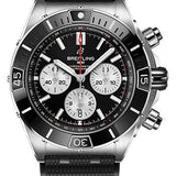 Breitling Super Chronomat B01 44 Watch - Stainless Steel - Black Dial - Black Rubber Strap - Folding Buckle - AB0136251B1S1