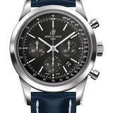 Breitling Transocean Chronograph Watch - Steel - Black Dial - Blue Leather Strap - Tang Buckle - AB015212/BA99/105X/A20BA.1