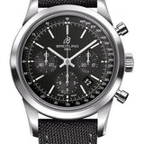 Breitling Transocean Chronograph Watch - Steel - Black Dial - Anthracite Military Strap - Tang Buckle - AB015212/BA99/109W/A20BA.1