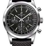 Breitling Transocean Chronograph Watch - Steel - Black Dial - Black Rubber Aero Classic Strap - Tang Buckle - AB015212/BA99/278S/A20S.1