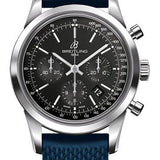 Breitling Transocean Chronograph Watch - Steel - Black Dial - Blue Rubber Aero Classic Strap - Tang Buckle - AB015212/BA99/280S/A20S.1