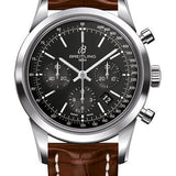 Breitling Transocean Chronograph Watch - Steel - Black Dial - Gold Croco Strap - Tang Buckle - AB015212/BA99/737P/A20BA.1