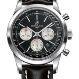 Breitling Transocean Chronograph Watch - Steel - Black Dial - Black Leather Strap - Tang Buckle - AB015212/BF26/435X/A20BA.1