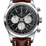 Breitling Transocean Chronograph Watch - Steel - Black Dial - Brown Leather Strap - Tang Buckle - AB015212/BF26/437X/A20BA.1