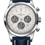 Breitling Transocean Chronograph Watch - Steel - Mercury Silver Dial - Blue Leather Strap - Tang Buckle - AB015212/G724/105X/A20BA.1