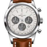 Breitling Transocean Chronograph Watch - Steel - Mercury Silver Dial - Gold Leather Strap - Tang Buckle - AB015212/G724/433X/A20BA.1