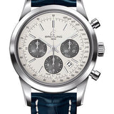 Breitling Transocean Chronograph Watch - Steel - Mercury Silver Dial - Blue Croco Strap - Tang Buckle - AB015212/G724/731P/A20BA.1