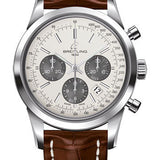 Breitling Transocean Chronograph Watch - Steel - Mercury Silver Dial - Gold Croco Strap - Tang Buckle - AB015212/G724/737P/A20BA.1