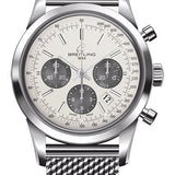 Breitling Transocean Chronograph Watch - Steel - Mercury Silver Dial - Steel Bracelet - AB0152121G1A1