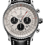 Breitling Navitimer B03 Chronograph Rattrapante 45 Watch - Steel - Silver Dial - Black Alligator Strap - Tang Buckle - AB0310211G1P2