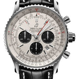 Breitling Navitimer B03 Chronograph Rattrapante 45 Watch - Stainless Steel - Silver Dial - Black Alligator Leather Strap - Folding Buckle - AB0311211G1P1