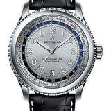 Breitling Aviator 8 B35 Automatic Unitime 43 Watch - Steel Case - Mercury Silver Dial - Black Croco Strap - AB3521U01G1P2