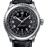 Breitling Aviator 8 B35 Automatic Unitime 43 Watch - Steel Case - Black Dial - Black Croco Strap - AB3521U41B1P1