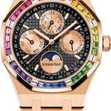 Audemars Piguet Royal Oak Pink Rose Gold Perpetual Calendar Rainbow Sapphires Bezel 26614OR.YY.1220OR.01