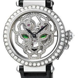 Cartier Pasha Skeleton Watch - 42 mm White Gold Diamond Case - White Gold Dial - Black Fabric Strap - HPI00365