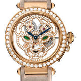 Cartier Pasha Skeleton Watch - 42 mm Pink Gold Diamond Case - Pink Gold Dial - Brown Fabric Strap - HPI00508