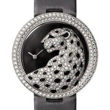 Cartier Panthere Divine Watch - 38 mm White Gold Diamond Case - Black Dial - Black Alligator Strap - HPI00648