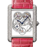 Cartier Feminine Complications Watch - 30 mm White Gold Diamond Case - Diamond Bezel - Silver Dial - Fuchsia Alligator Strap - HPI00705