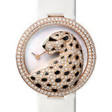 Cartier Panthere Divine Watch - 38 mm Pink Gold Diamond Case - Mother-Of-Pearl Dial - White Alligator Strap - HPI00762