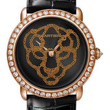 Cartier Revelation D'Une Panthere Watch - 37 mm Pink Gold Diamond Case - Black Dial - Black Alligator Strap - HPI01259