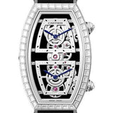 Cartier Tonneau Skeleton Xl Watch - 52.4 mm x 29.8 mm Platinum Diamond Case - Skeleton Dial - Black Leather Strap - HPI01291