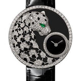 Cartier Panthere Dentelle Watch - 36 mm White Gold Diamond Case - Black Dial - Black Leather Strap - HPI01294