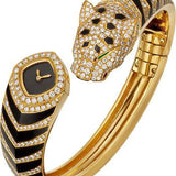 Cartier Panthere de Cartier Bangle Watch - 18 mm Yellow Gold Case - Black Dial - Size 18 Diamond Bracelet - HPI01346