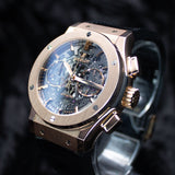 Hublot Aerofusion King Gold 525.OX.0180.LR 45MM Rose Gold Skeleton Dial Watch and card WARRANTY