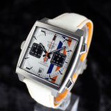 TAG Heuer Monaco Chronograph x Gulf CAW218G.EB0393 38MM Titanium White Dial Full Set WARRANTY
