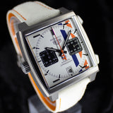 TAG Heuer Monaco Chronograph x Gulf CAW218G.EB0393 38MM Titanium White Dial Full Set WARRANTY