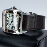 Cartier Santos 100 Two-Tone Mid-Size W20107X7 33MM Gold/Steel White Dial Full Set WARRANTY