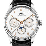 IWC Portugieser Perpetual Calendar 42 - Stainless Steel Case - Silver-Plated Dial - Black Alligator Leather Strap - IW344203