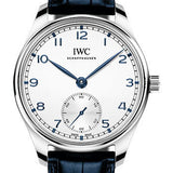 IWC Portugieser Automatic 40 - Stainless Steel Case - Silver-Plated Dial - Blue Alligator Leather Strap - IW358304