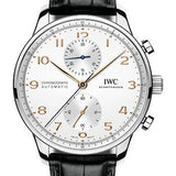 IWC Portugieser Chronograph Watch - 41.0 mm Stainless Steel Case - Silver Dial - Black Alligator Strap - IW371604