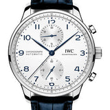 IWC Portugieser Chronograph Watch - 41.0 mm Stainless Steel Case - Silver Dial - Blue Alligator Strap - IW371605