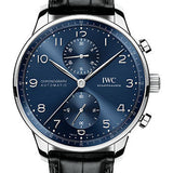 IWC Portugieser Chronograph Watch - 41.0 mm Stainless Steel Case - Blue Dial - Black Alligator Strap - IW371606