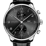 IWC Portugieser Chronograph Watch - 41.0 mm Stainless Steel Case - Black Dial - Black Alligator Strap - IW371609