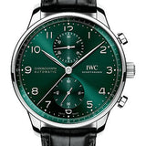 IWC Portugieser Chronograph - Stainless Steel Case - Green Dial - Black Alligator Leather Strap - IW371615