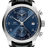 IWC Portugieser Chronograph Classic Watch - 42 mm Stainless Steel Case - Blue Dial - Black Alligator Strap - IW390303