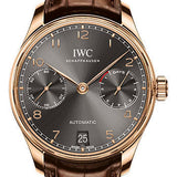 IWC Portugieser Automatic Watch - 42.3 mm 5N Gold Case - Slate Dial - Brown Alligator Strap - IW500702