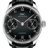 IWC Portugieser Automatic Watch - 42.3 mm Stainless Steel Case - Black Dial - Black Alligator Strap - IW500703