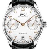 IWC Portugieser Automatic Watch - 42.3 mm Stainless Steel Case - Silver Dial - Black Alligator Strap - IW500704