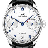 IWC Portugieser Automatic Watch - 42.3 mm Stainless Steel Case - Silver Dial - Black Alligator Strap - IW500705