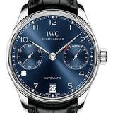 IWC Portugieser Automatic Watch - 42.3 mm Stainless Steel Case - Blue Dial - Black Alligator Strap - IW500710