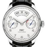 IWC Portugieser Annual Calendar Watch - 44.2 mm Stainless Steel Case - Silver Dial - Black Alligator Strap - IW503501